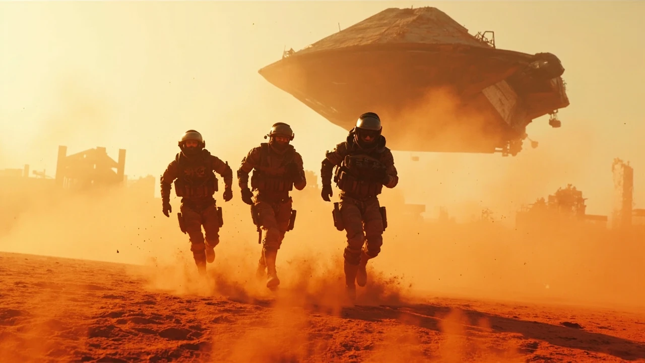 Three players in tactical gear running toward a dropship, illustrating the is arc raiders crossplay question for console and PC squads