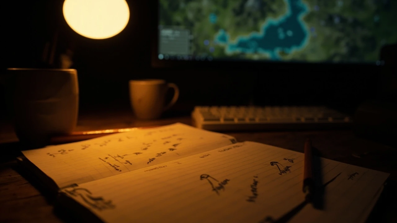 Editor at desk reviewing a witcher 3 walkthrough route map