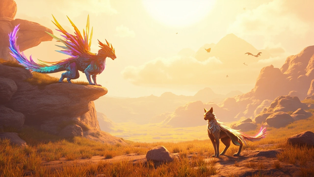 Scarlet and Violet legendaries illustrated in a concept-art style scene