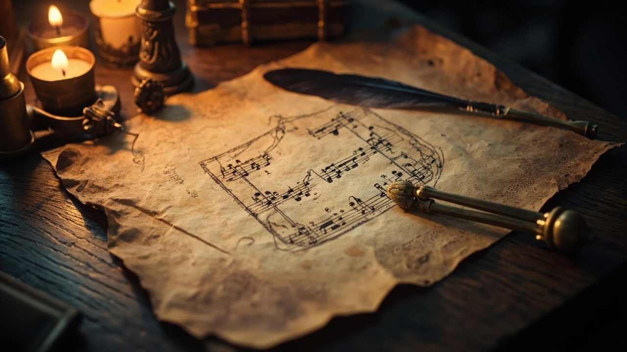 Musical map Hogwarts Legacy puzzle on a music sheet beside a map